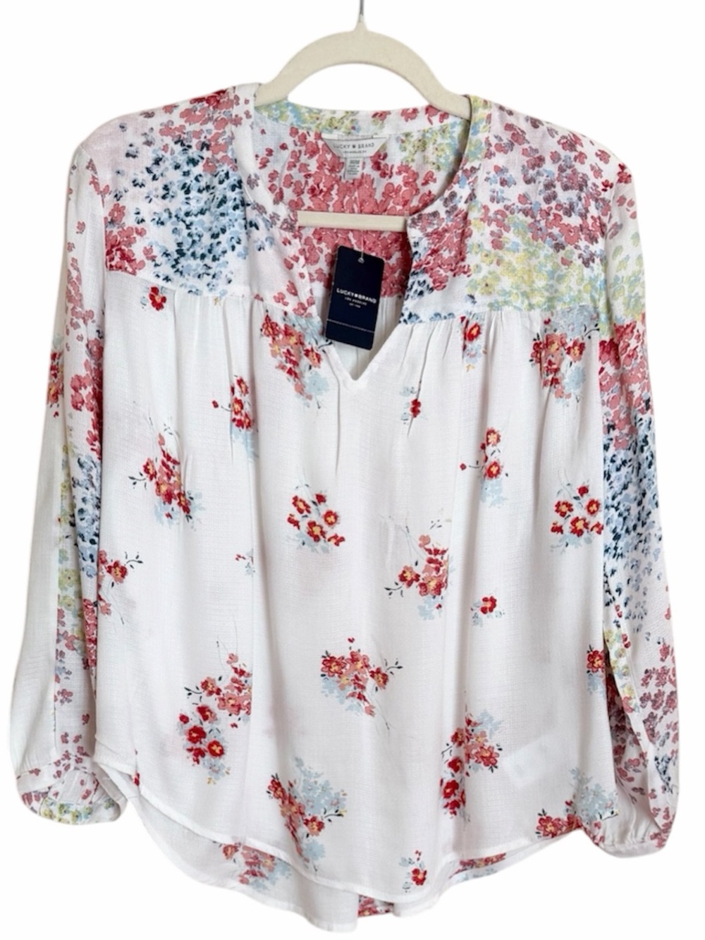 Lucky Brand White Floral Split-Neck Blouse Size Medium NWT